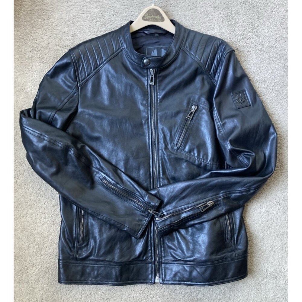 BELSTAFF  V RACER CHEVIOT LAMBSKIN LEATHER JACKET BLACK  US 48 / IT 58